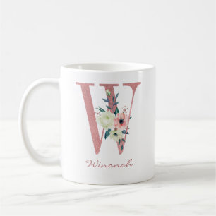 Blommigt Brev Rosa Initial W Kaffemugg