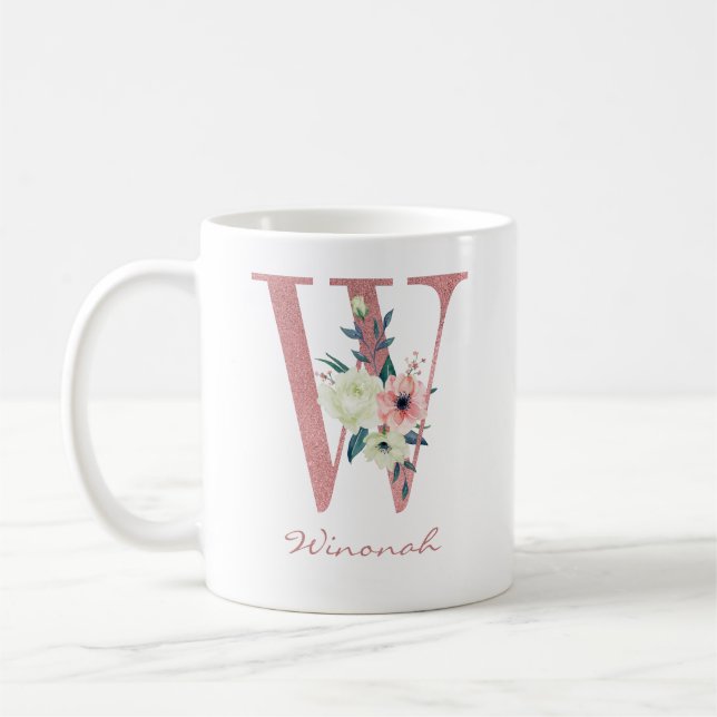 Blommigt Brev Rosa Initial W Kaffemugg (Vänster)
