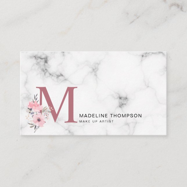 Blommigt Brev  Rosa Monogram Marble Business Visitkort (Framsida)