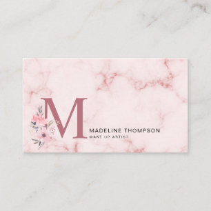 Blommigt Brev Rosa Monogram Marble Makup up Visitkort