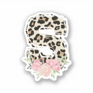 Blommigt Brev s första Namn Leopard Cheetah Skriv Klistermärken