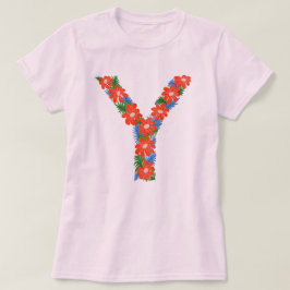 Blommigt brev Y-kvinnans grundläggande T-shirt