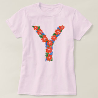 Blommigt brev Y-kvinnans grundläggande T-shirt