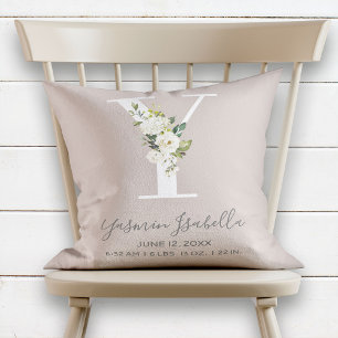  Blommigt Brev Y Monogram Baby Kudde