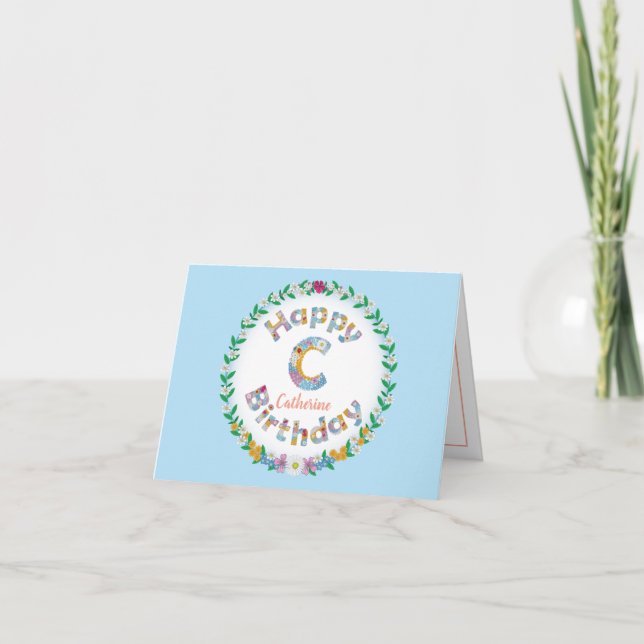 Blommigt brevC monogram Personlig födelsedagskort Kort (Framsida)
