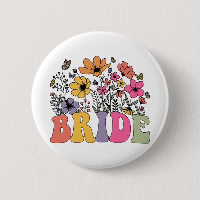 Blommigt Bride Bridesmaid WildblommGroovy Bachelo Knapp (Framsida)