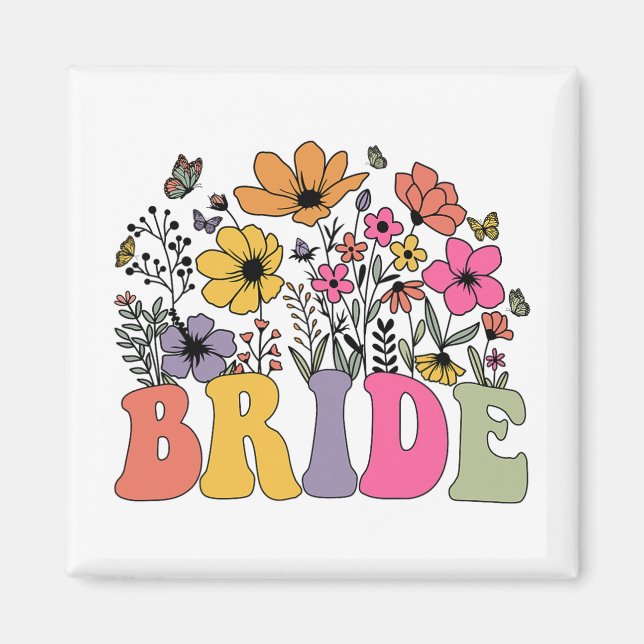 Blommigt Bride Bridesmaid WildblommGroovy Bachelo Magnet (Framsidan)