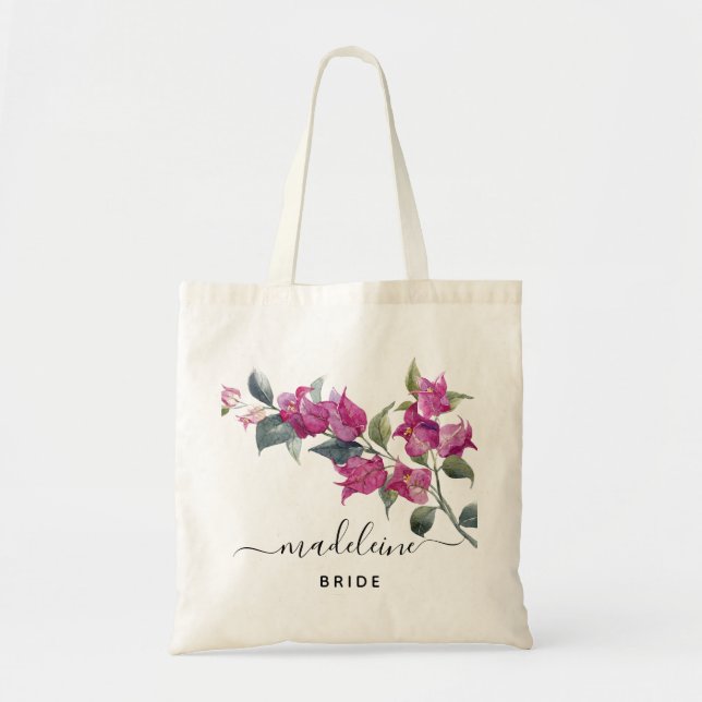 Blommigt Bride Bröllop Tote Bag med Rosa Flowers Tygkasse (Framsidan)