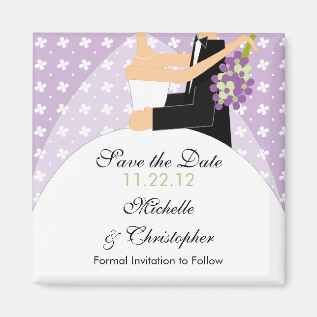 Blommigt Bride & Groom Spara datum magneter (Framsidan)