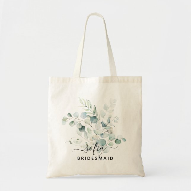 Blommigt Bridesmaid Bröllop Tote Bag Blue Grönt Tygkasse (Framsidan)