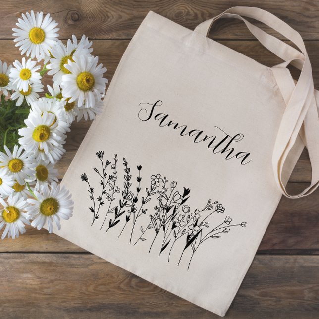 Blommigt Bridesmaid Namn Bachelorette Tygkasse (Personalized Bridesmaid Tote Bag)