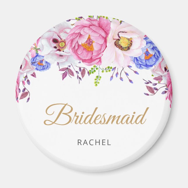  Blommigt Bridesmaid Namn Magnet (Framsidan)