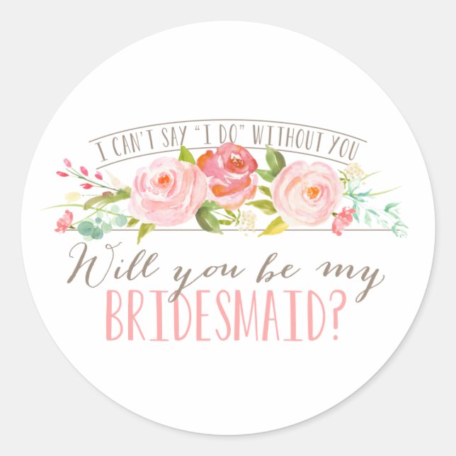 Blommigt | Bridesmaid Stickers Runt Klistermärke (Framsida)