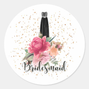 Blommigt Bridesmaid Stickers with Dress Runt Klistermärke