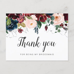 Blommigt Bridesmaid - tackkort Inbjudan Vykort