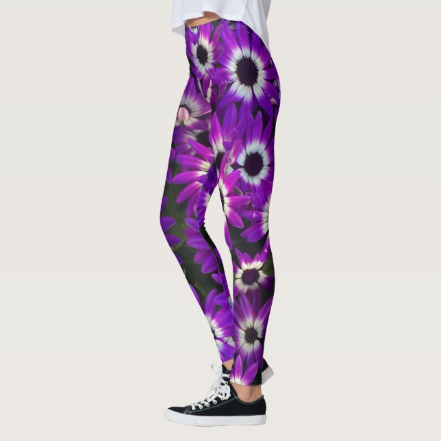Blommigt Bright Lila Garden Blooms Fotoblomma Leggings (Vänster)