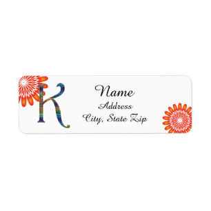 Blommigt Bright Orange Brev K Mosaic Monogram Returadress Etikett