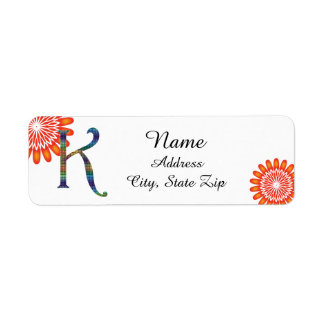 Blommigt Bright Orange Brev K Mosaic Monogram Returadress Etikett