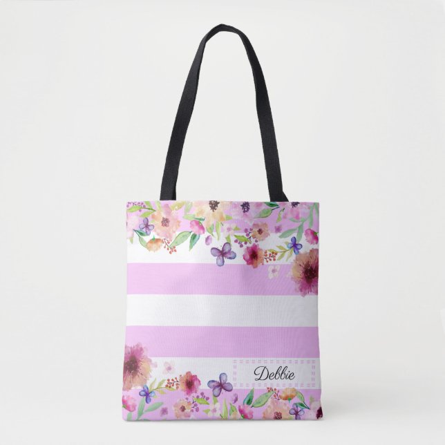 Blommigt Brilliant Lavender Stripe Tote Bag Tygkasse (Framsida)