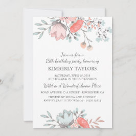 Blommigt Brithday Party Vintage Inbjudningar