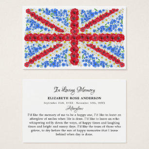Blommigt British Flagga Memorial Funeral Prayer Ca Visitkort