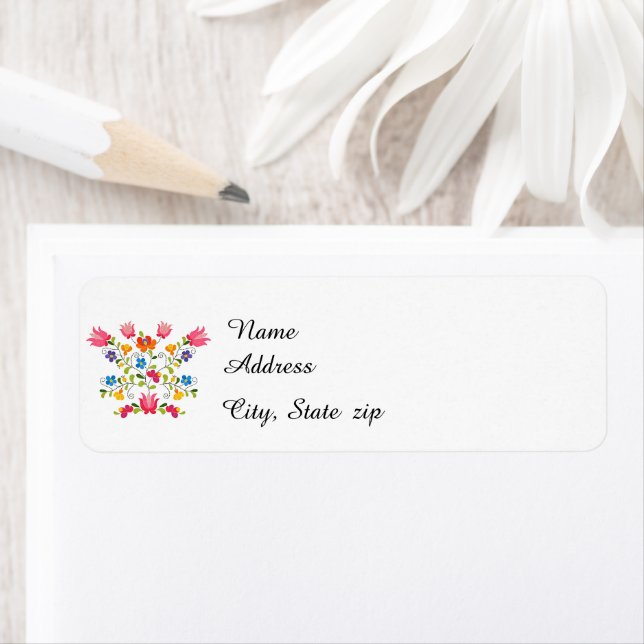 Blommigt broderier returadress etikett (Insitu)