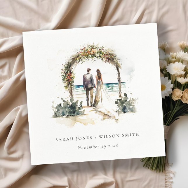 Blommigt Bröllop Arch Kuststranden Sjölandskap Brö Pappersservett (Skapare uppladdad)