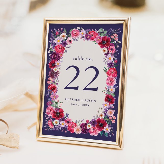 Blommigt Bröllop Bordsnummer (Navy Blue Floral Wedding Table Number by Painted Paperie
)