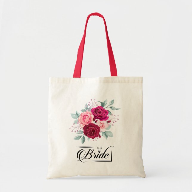 Blommigt Bröllop Bride Tote Bag Tygkasse (Framsidan)
