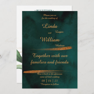 Blommigt Bröllop Djuphavsområde Mörk grönt och Gul Julkort