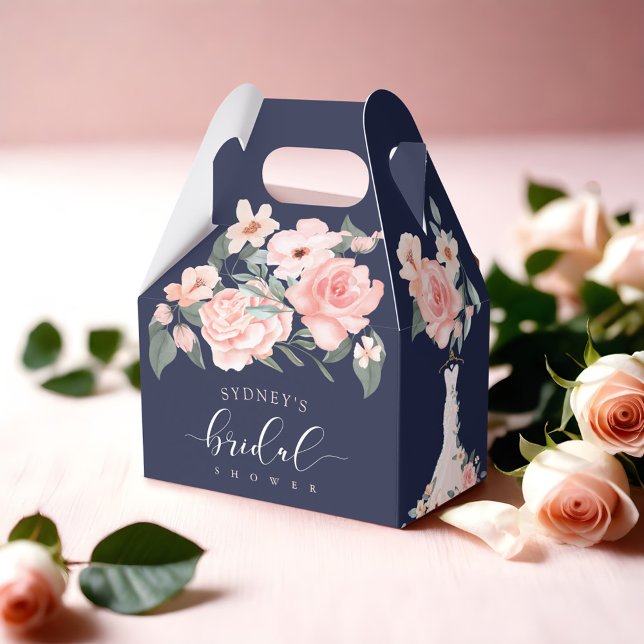 Blommigt Bröllop Dress Navy Möhippa Presentaskar (Floral Wedding Dress Navy Bridal Shower Favor Boxes)