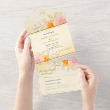Blommigt Bröllop Elegant Guld Cream Watercolor