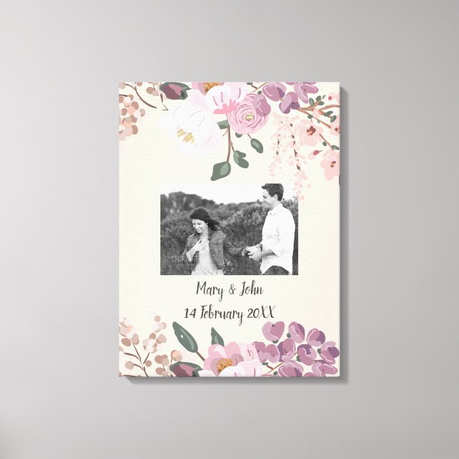 Blommigt Bröllop fototext anpassningsbar Canvastryck (Framsida)