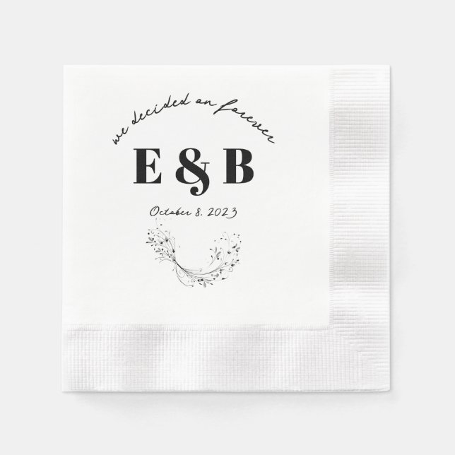 Blommigt Bröllop Initialer och datum Pappersservett (Framsidan)
