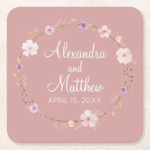 Blommigt Bröllop Krona Underlägg Papper Kvadrat