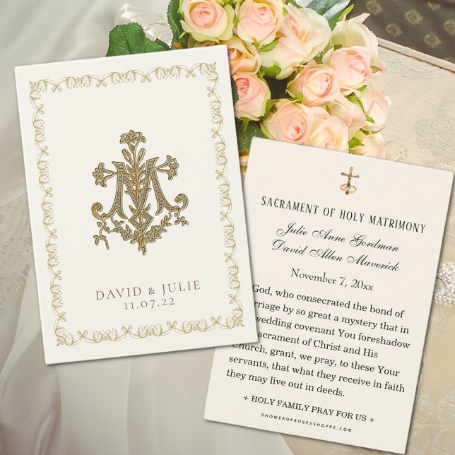 Blommigt Bröllop Marian Kor Heliga Card Visitkort (Easy to personalize Marian Cross wedding prayer cards)