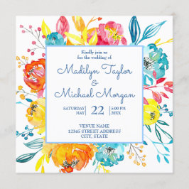 Blommigt Bröllop med ljusfärgad vattenfärg Inbjudningar
