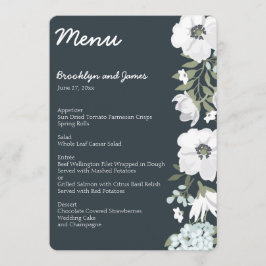 Blommigt Bröllop Menu med vita blommor Meny