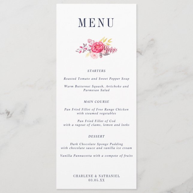 Blommigt Bröllop Menu Meny (Framsida)
