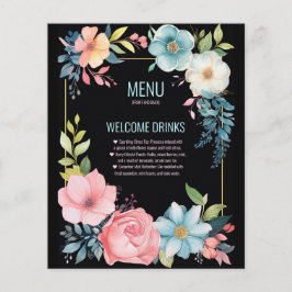 Blommigt Bröllop Menu, vacker färgstark vattenfärg