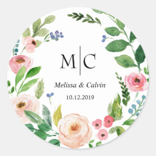 Blommigt Bröllop monogram-märke / etikett