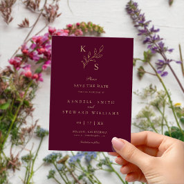 Blommigt Bröllop Monogram - minimalistisk Spara da Spara Datumet