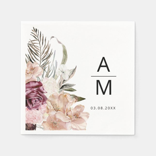 Blommigt Bröllop Napkins Pappersservett (Framsidan)