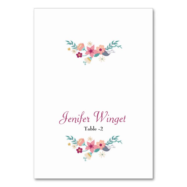 Blommigt Bröllop-platskort Bordsnummer (Framsidan)