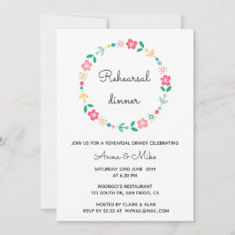 Blommigt bröllop-repetitionsmiddag för krans inbjudningar