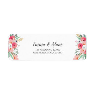 Blommigt Bröllop Return Address Label Flowers Rosa Returadress Etikett