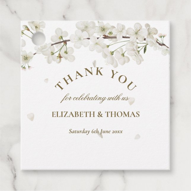 Blommigt Bröllop Tack Söt White Blommar Gåvor Etiketter (Framsida)
