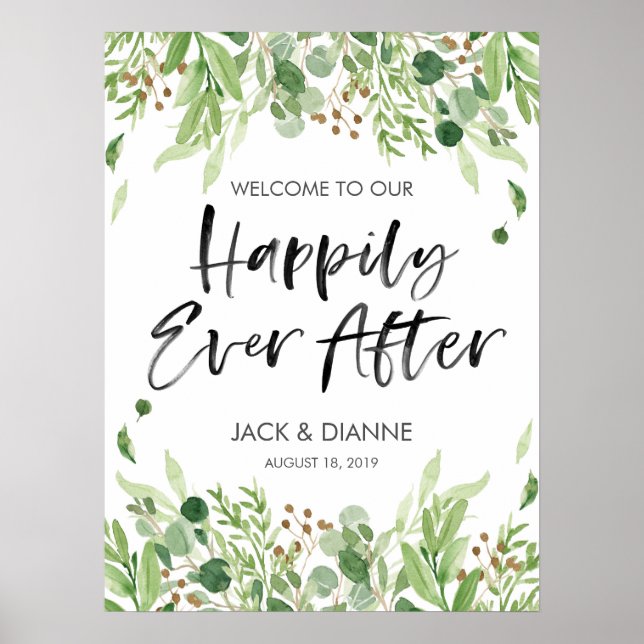 Blommigt Bröllop Välkomsthälsning Lyckligtvis efte Poster (Framsidan)