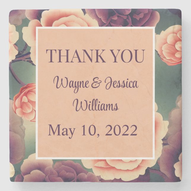 Blommigt Bröllopsförmån/Tack Stenunderlägg (Framsidan)