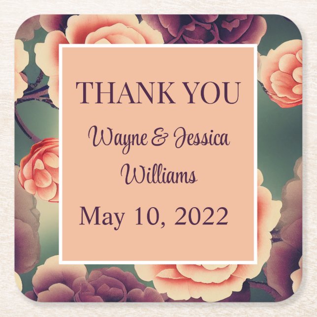 Blommigt Bröllopsförmån/Tack Underlägg Papper Kvadrat (Framsidan)